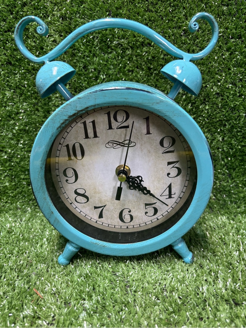 Turquoise Vintage-Style Metal Alarm Clock Wall Decor